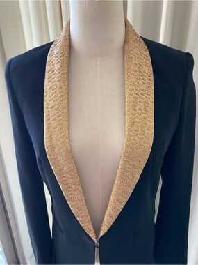 Rag & Bone | Black Gold Textured Trim Blazer | Size 0